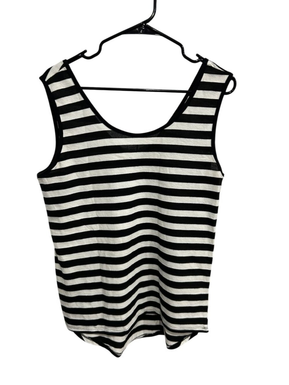 Double Zero Womens Black White Striped Scoop Neck Tank Top Preppy Minimalist